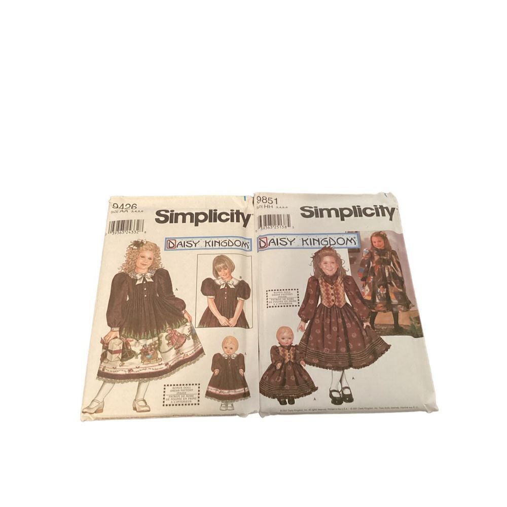 Set of 2 Daisy Kingdom Girls Dress & Doll Dress Patterns 9851 & 9456